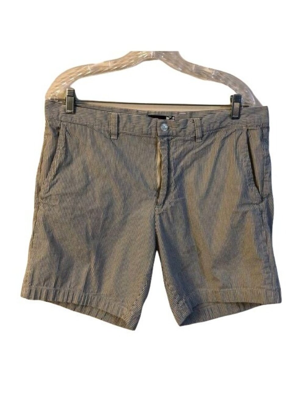 Saks Fifth Avenue Mens Striped Cotton Shorts Size 36 Blue & White Casual Summer